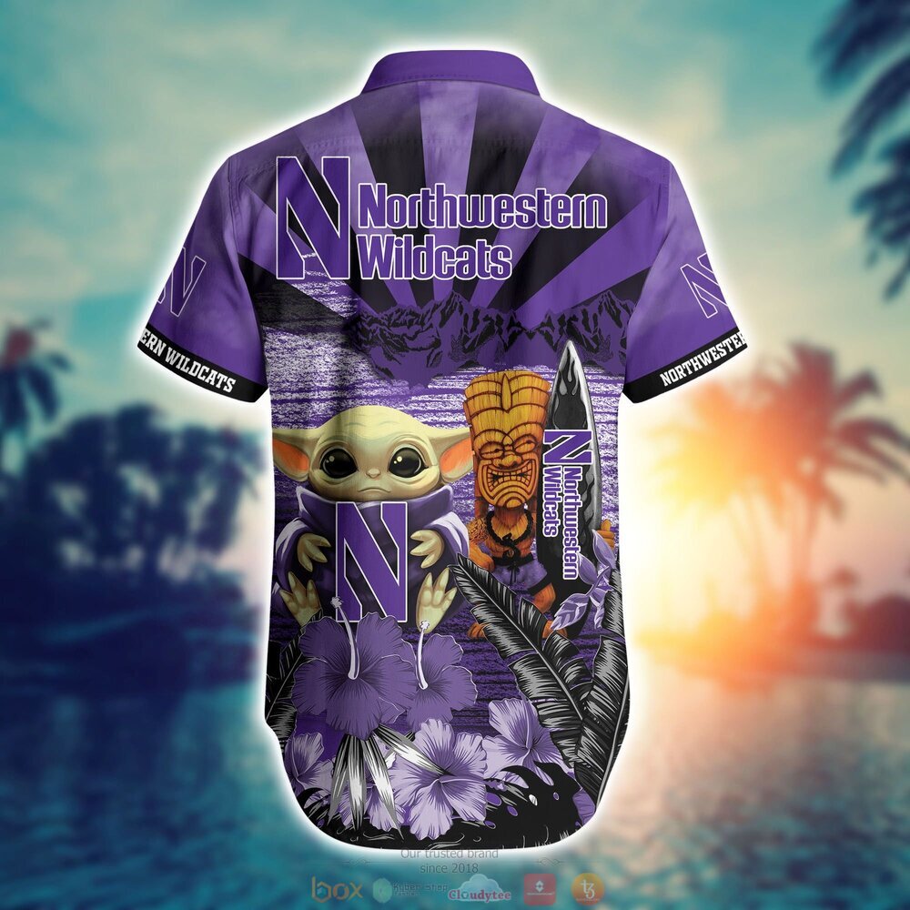 Northwestern Wildcats Baby Yoda NCAA Hawaiian Shirt, Shorts 3 Northwestern Wildcats NCAA Baby Yoda Hawaiian Shirt Shorts 1 2