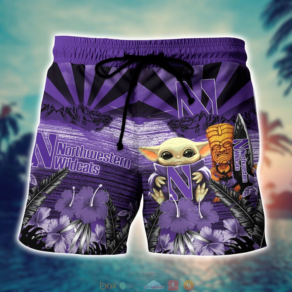 Northwestern Wildcats Baby Yoda NCAA Hawaiian Shirt, Shorts 4 Northwestern Wildcats NCAA Baby Yoda Hawaiian Shirt Shorts 1 2 3