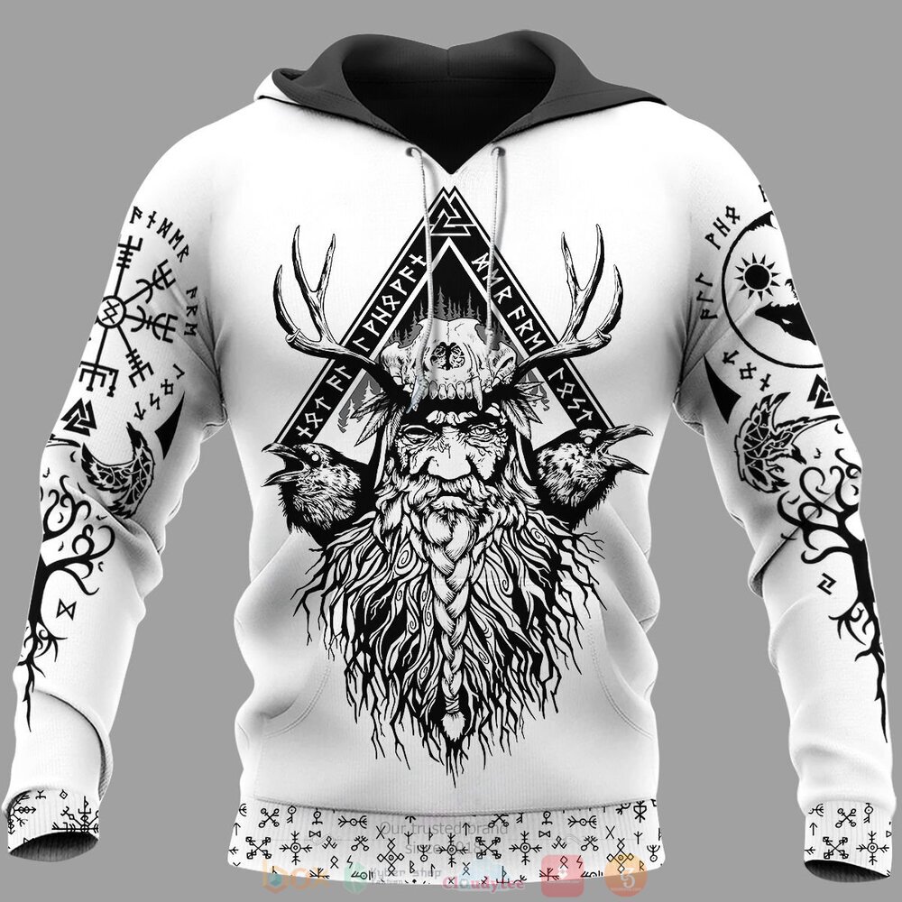 Odin Raven Yggdrasil white 3d shirt hoodie