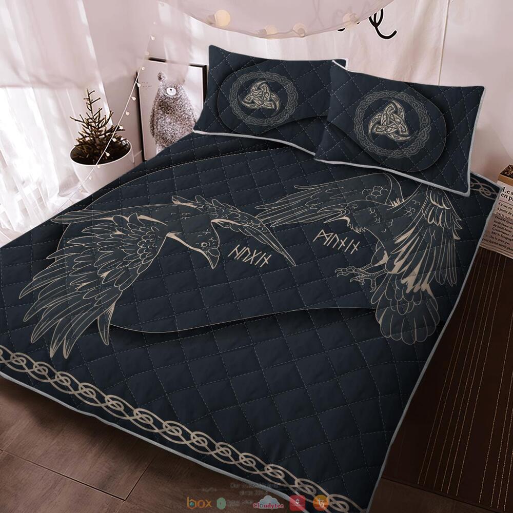 Odins Ravens Huginn And Muninn Quilt Bedding Set 1
