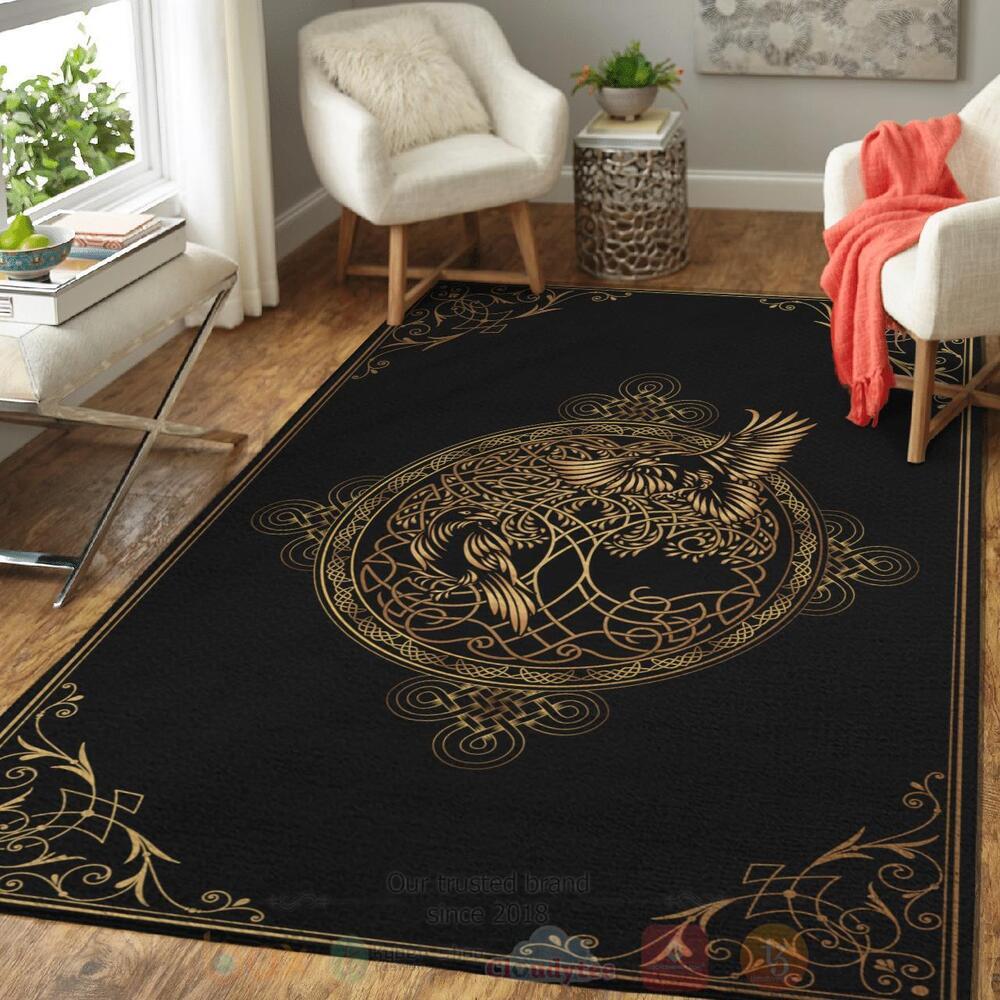Odins ravens Huginn and Muninn Viking Area Rug