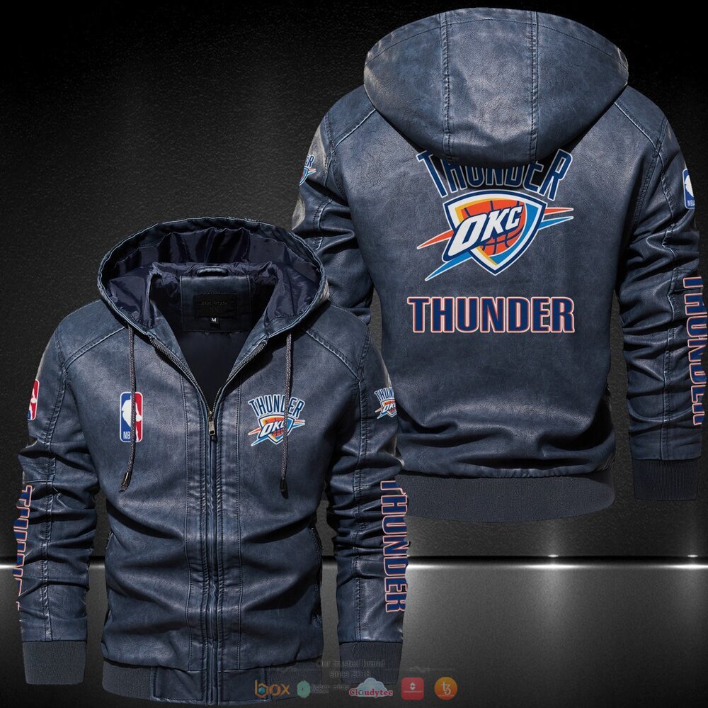 Oklahoma City Thunder NBA Hat Leather Jacket 2 Oklahoma City Thunder NBA Leather Jacket Hat 1
