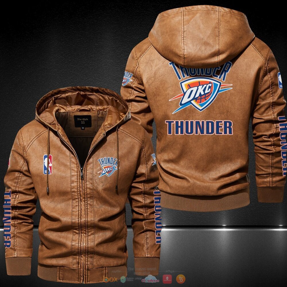 Oklahoma City Thunder NBA Hat Leather Jacket 3 Oklahoma City Thunder NBA Leather Jacket Hat 1 2
