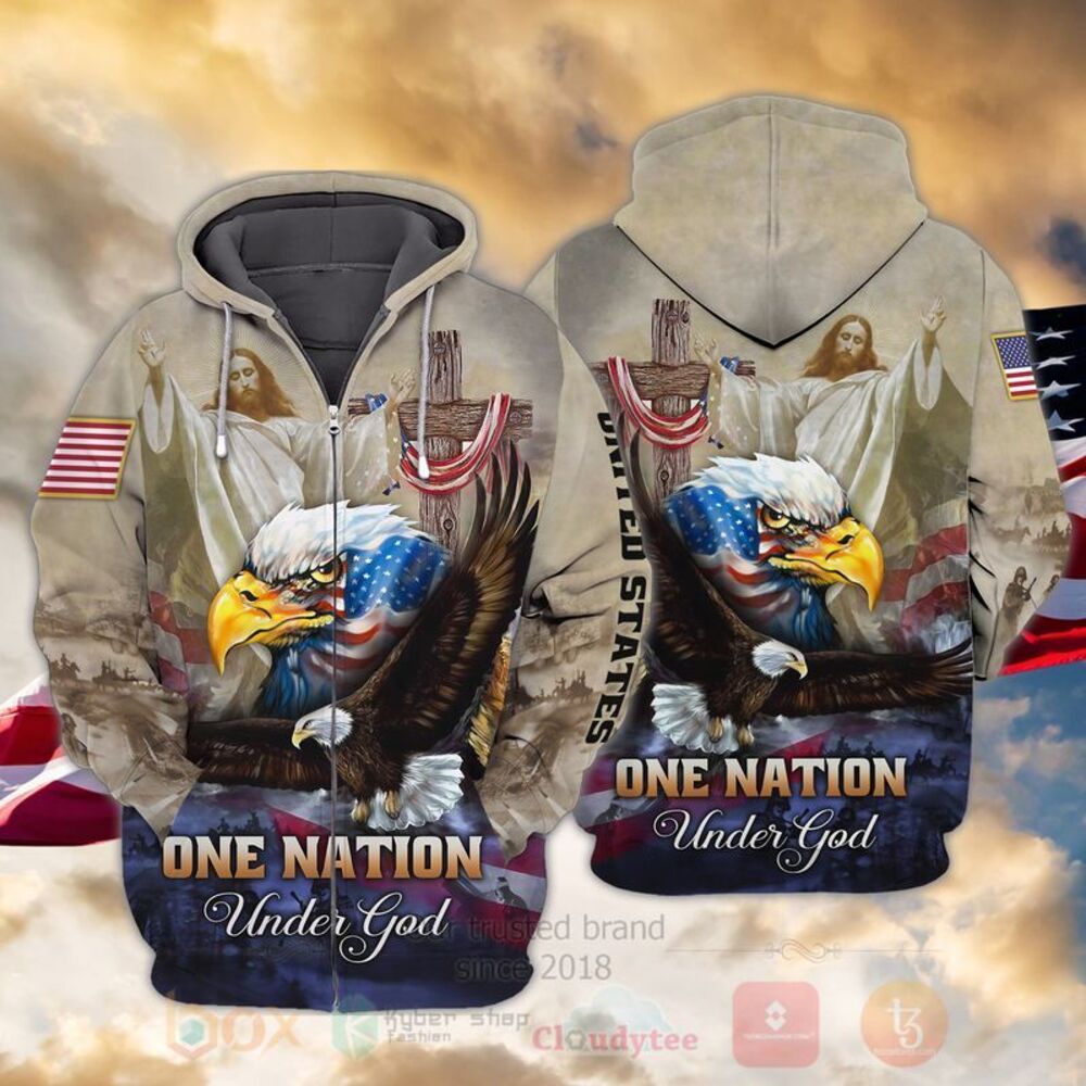 One Nation Under God Eagle America Flag 3D Hodoie Shirt