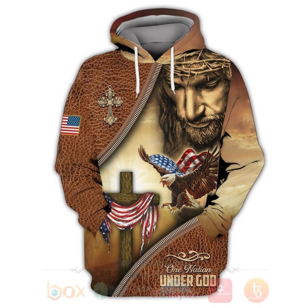 BEST One Nation Under God Eagle US Flag Brown 3D All Over Printed Hoodie, Shirt 2 One Nation Under God Eagle US Flag Brown 3D Hoodie Shirt 1