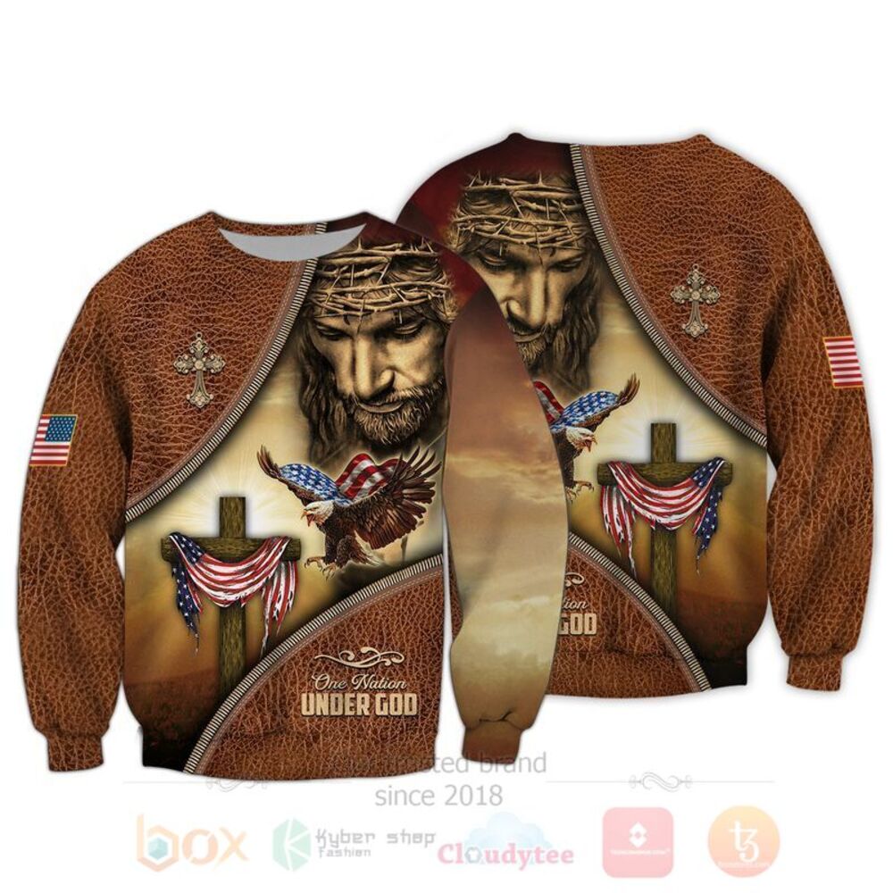 BEST One Nation Under God Eagle US Flag Brown 3D All Over Printed Hoodie, Shirt 3 One Nation Under God Eagle US Flag Brown 3D Hoodie Shirt 1 2