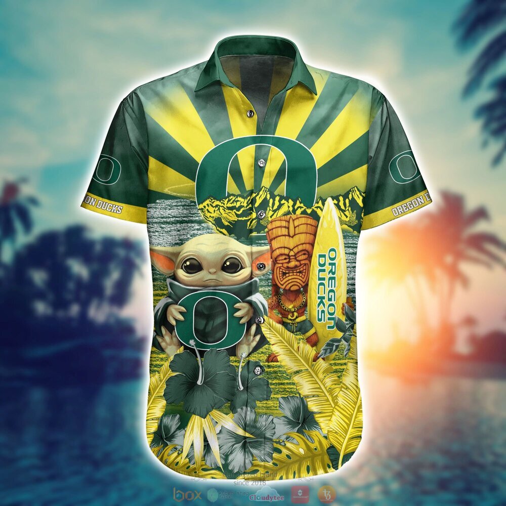 Oregon Ducks Baby Yoda NCAA Hawaiian Shirt, Shorts 2 Oregon Ducks NCAA Baby Yoda Hawaiian Shirt Shorts 1