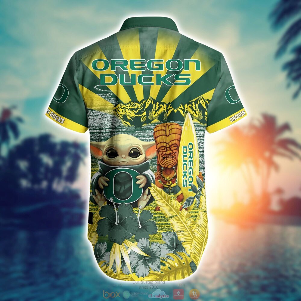 Oregon Ducks Baby Yoda NCAA Hawaiian Shirt, Shorts 3 Oregon Ducks NCAA Baby Yoda Hawaiian Shirt Shorts 1 2