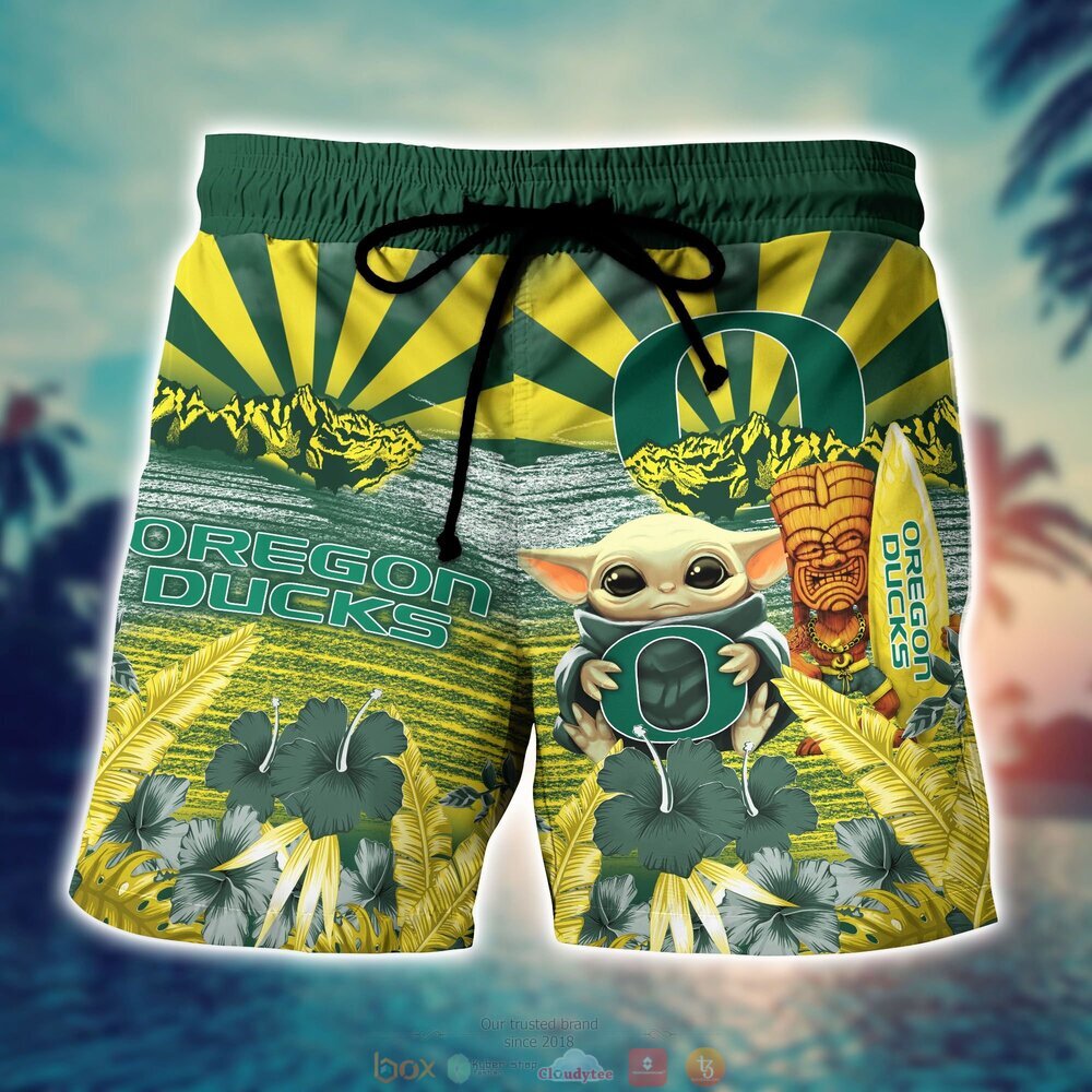 Oregon Ducks Baby Yoda NCAA Hawaiian Shirt, Shorts 4 Oregon Ducks NCAA Baby Yoda Hawaiian Shirt Shorts 1 2 3