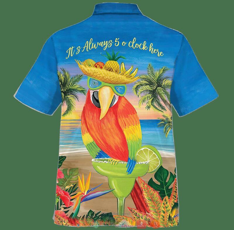 Parrot It'S Always 5 O'Clock Here Hawaiian Shirt, Short 3 Parrot ItS Always 5 OClock Here Hawaiian Shirt Short 1 2