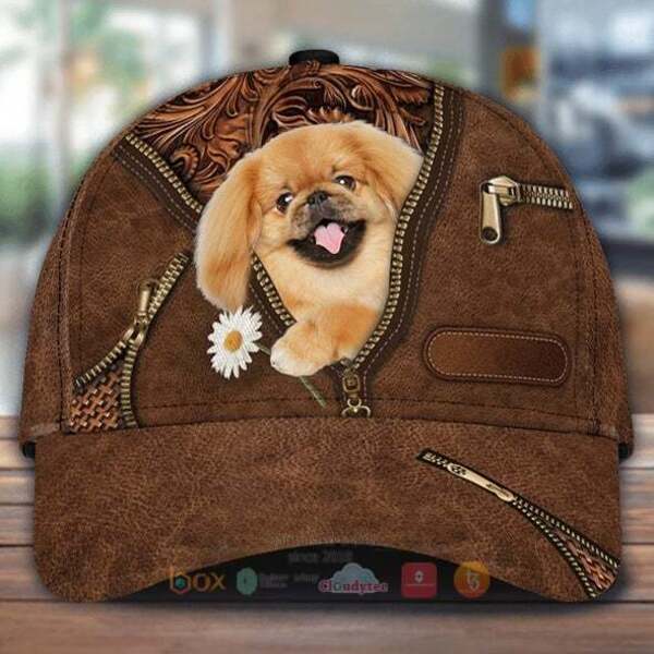 Pekingese Holding Daisy Cap Hat