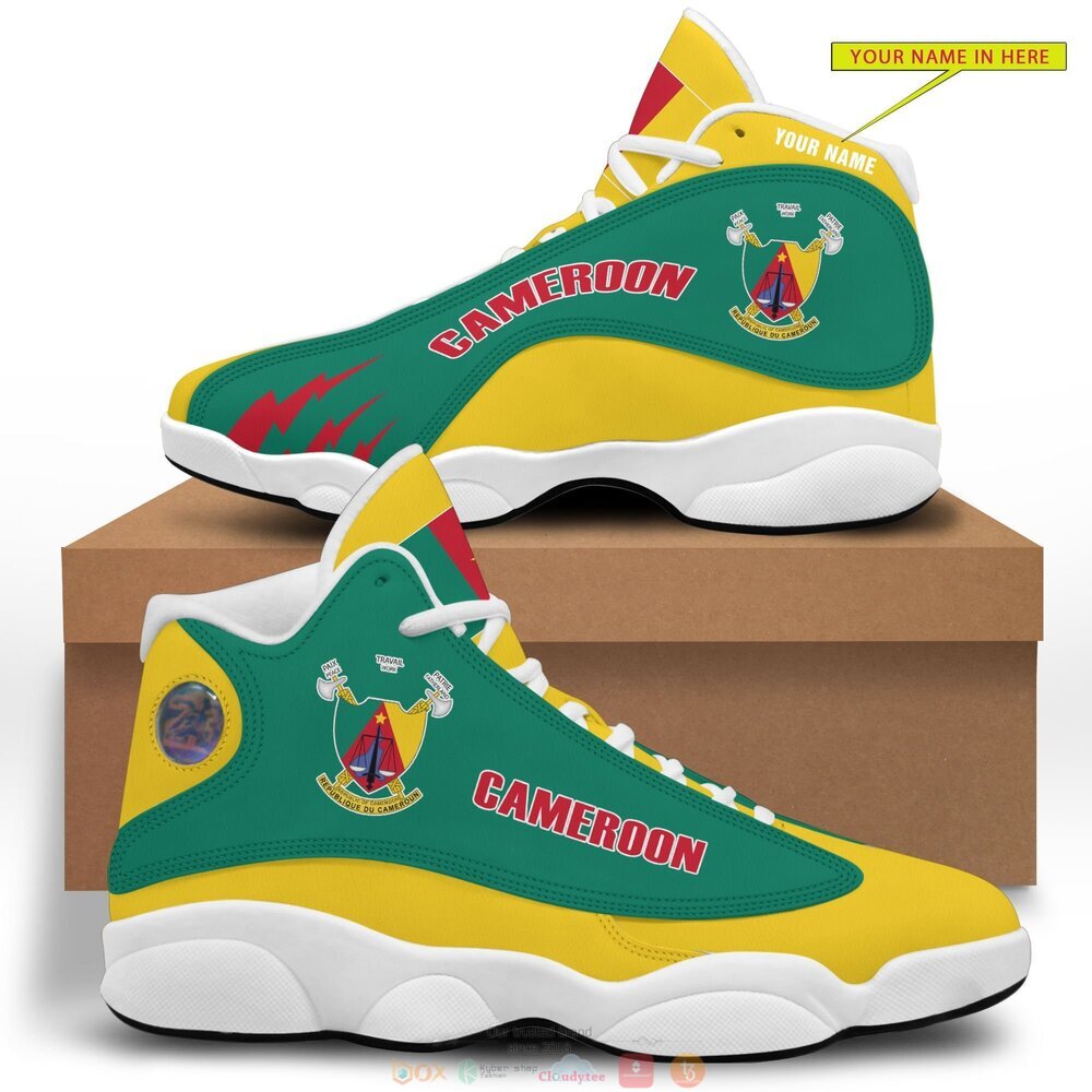 Personalized Coat of arms of Cameroon yellow green custom Air Jordan 13 shoes 1