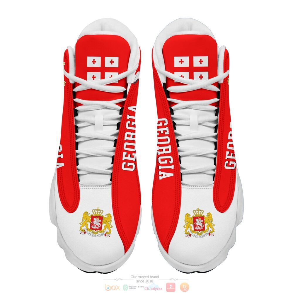 Coat of arms of Georgia red white Personalized Air Jordan 13 sneaker 3 Personalized Coat of arms of Georgia red white custom Air Jordan 13 shoes 1 2