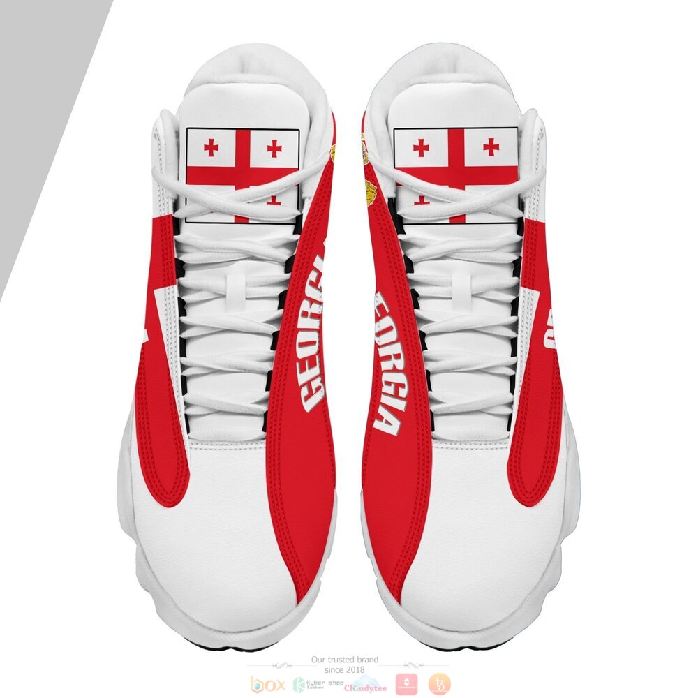 Coat of arms of Georgia white red Personalized Air Jordan 13 sneaker 3 Personalized Coat of arms of Georgia white red custom Air Jordan 13 shoes 1 2