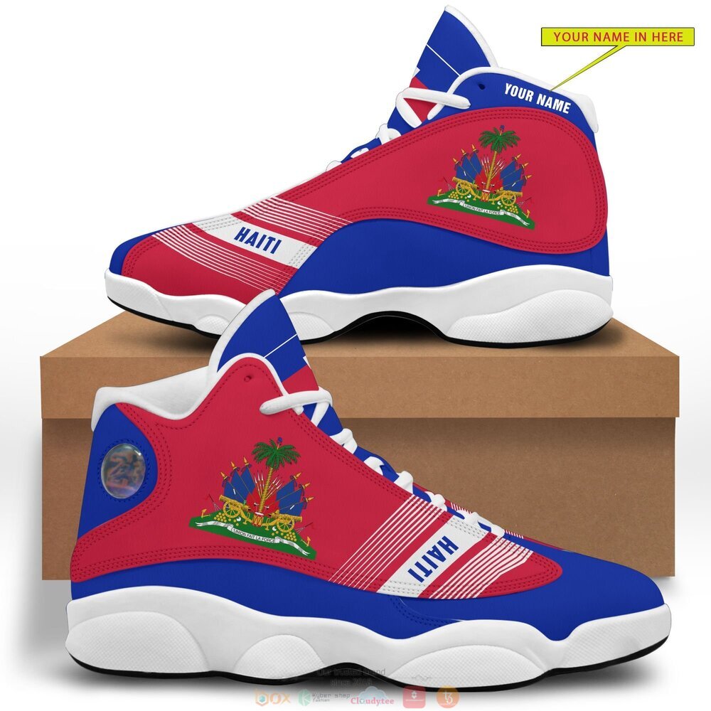 Personalized Coat of arms of Haiti red blue custom Air Jordan 13 shoes 1 2