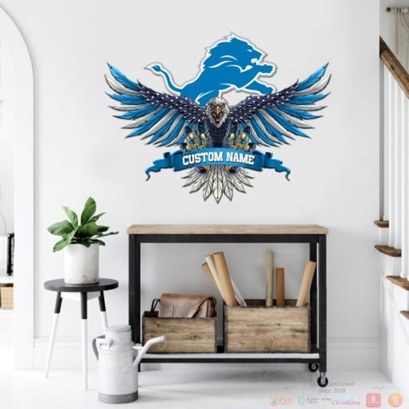 Personalized Detroit Lions NFL Eagle American Flag Custom Metal Sign