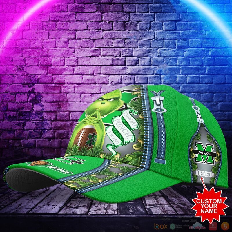 Personalized Marshall Thundering Herd NCAA Grinch Cap 2 Personalized Grinch Marshall Thundering Herd NCAA Custom Cap 1