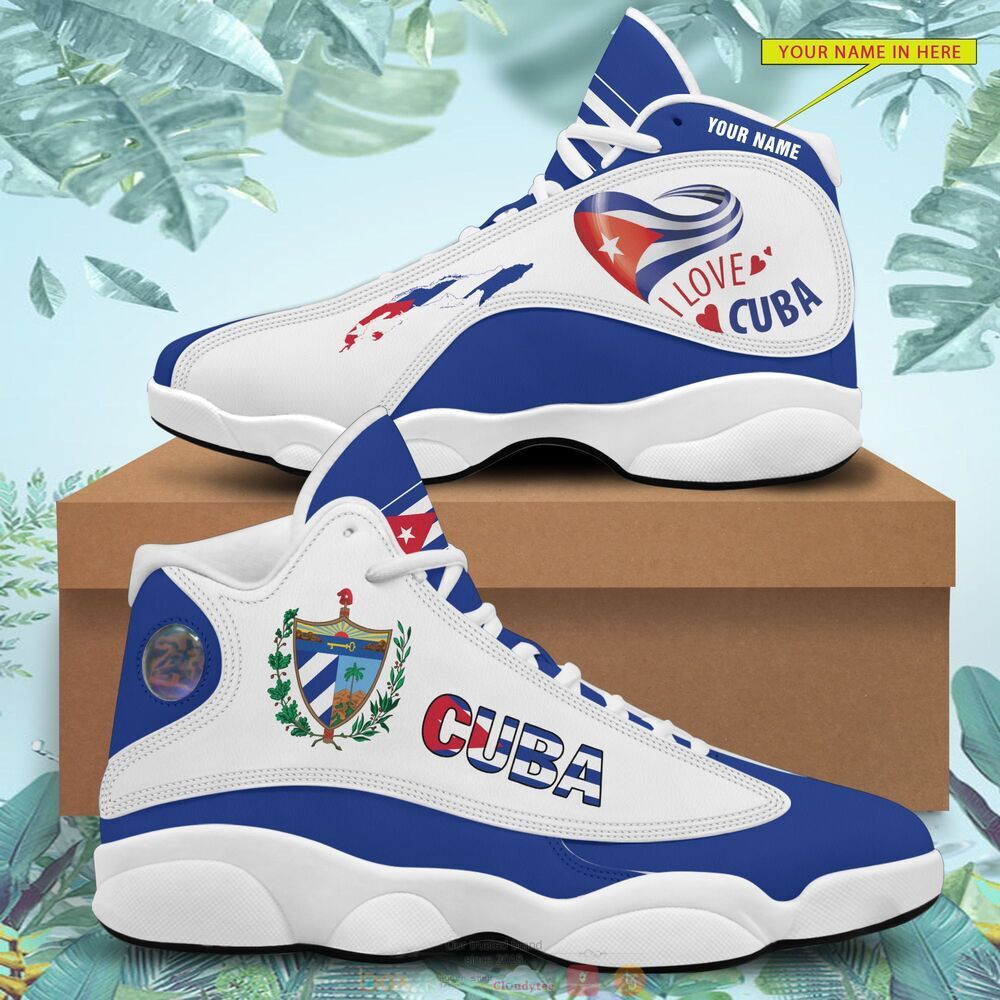 Personalized I love Cuba blue white custom Air Jordan 13 shoes 1 2