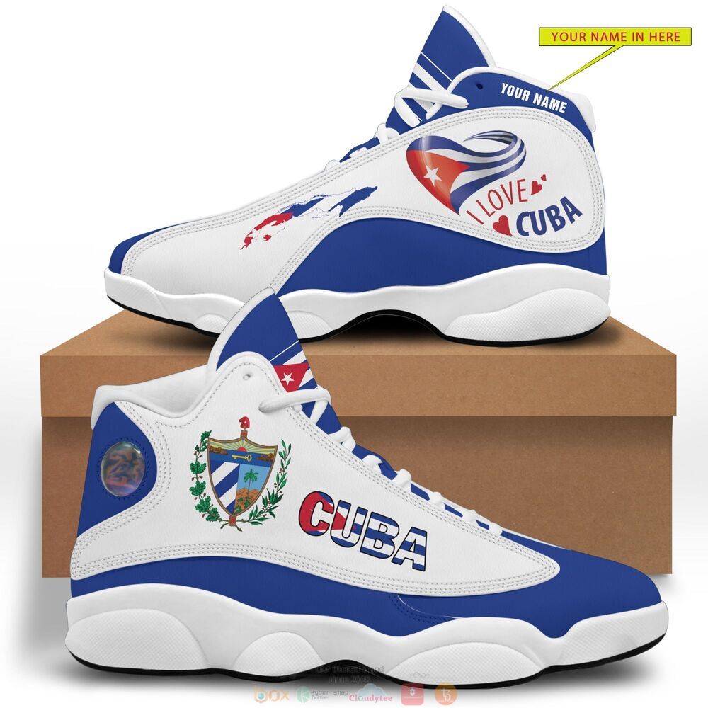 Personalized I love Cuba blue white custom Air Jordan 13 shoes 1 2 3 4