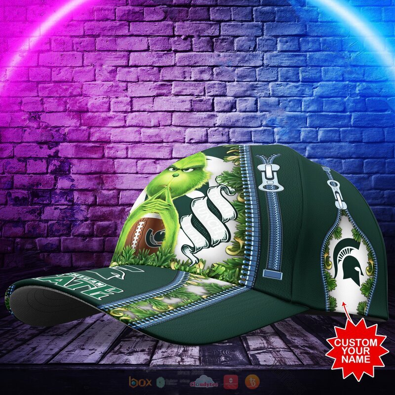 Personalized NCAA Michigan State Spartans The Grinch Cap 2 Personalized NCAA Michigan State Spartans The Grinch Cap 1