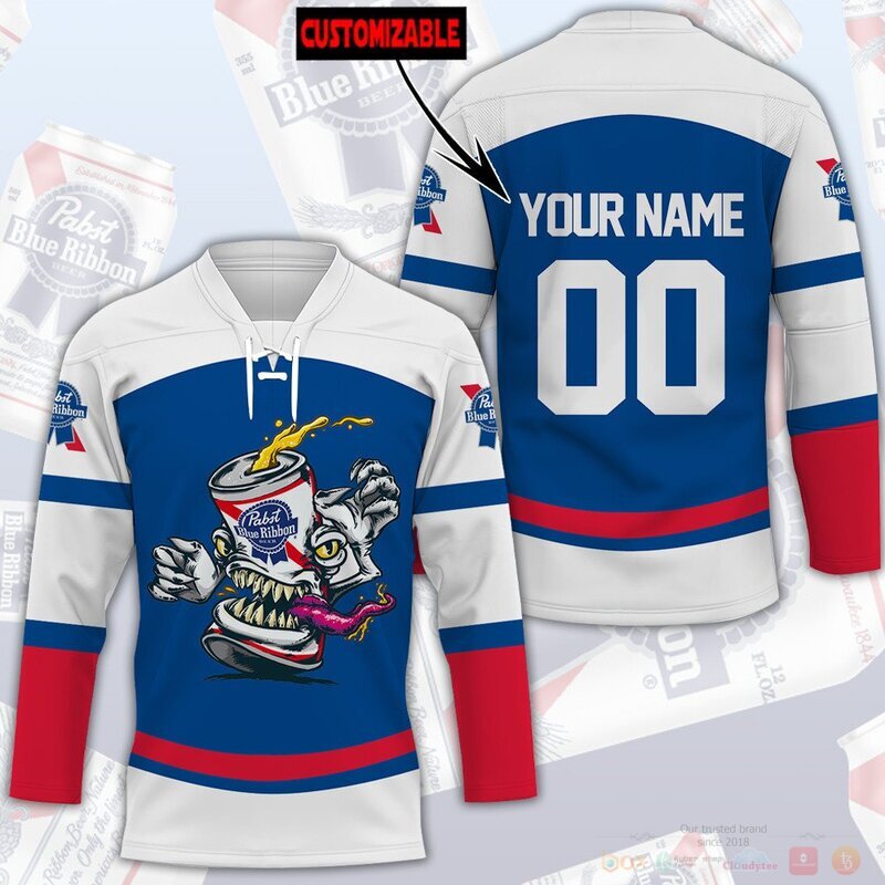 Personalized Pabst Blue Ribbon Hockey Jersey 2 Personalized Pabst Blue Ribbon Hockey Jersey