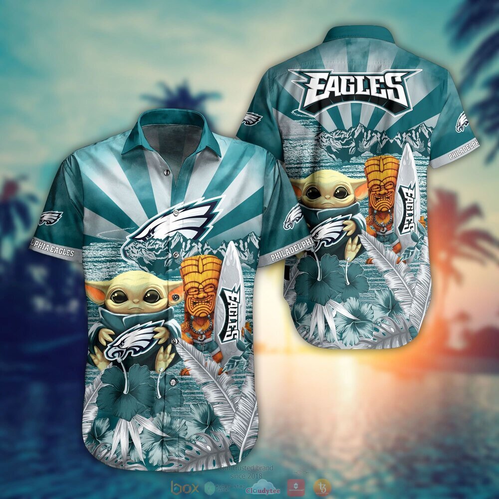 Philadelphia Eagles Baby Yoda NFL Hawaiian Shirt, Shorts 1 Philadelphia Eagles NFL Baby Yoda Hawaiian Shirt Shorts