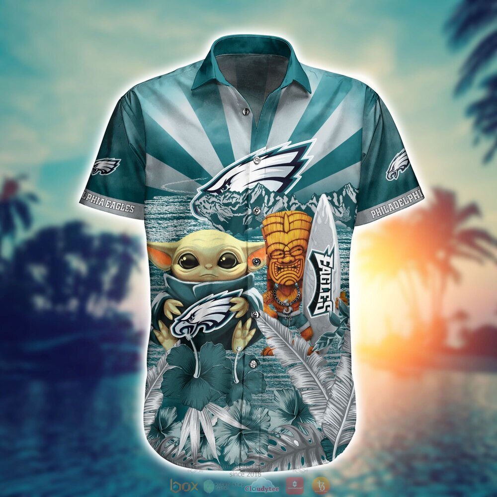 Philadelphia Eagles Baby Yoda NFL Hawaiian Shirt, Shorts 2 Philadelphia Eagles NFL Baby Yoda Hawaiian Shirt Shorts 1