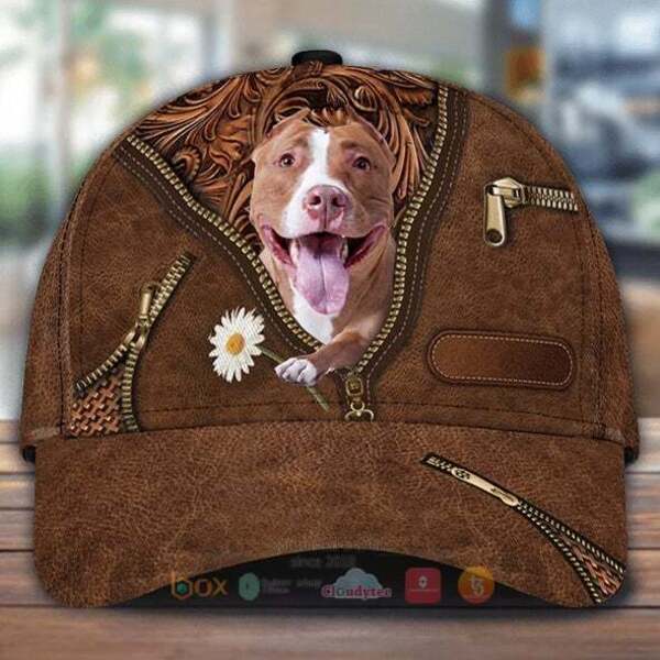Pit bull Holding Daisy Cap Hat
