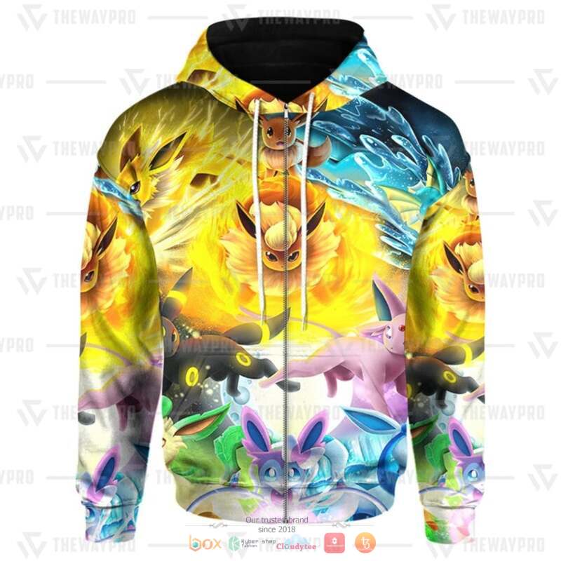 Pokemon Eevee Colorful 3d full printed hoodie 3 Pokemon Eevee Colorful 3d full printed hoodie 1 2