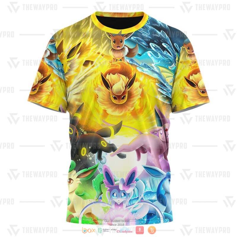 Pokemon Eevee Colorful 3d shirt 2 Pokemon Eevee Colorful 3d shirt 1