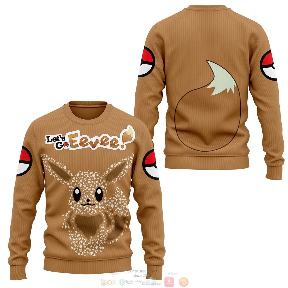 Pokemon Let's go Eevee 3d shirt, hoodie 3 Pokemon Lets go Eevee 3d shirt hoodie 1 2