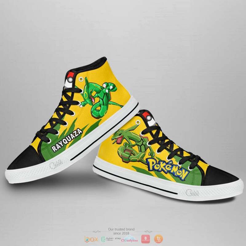 Pokemon Rayquaza high top canvas shoes 4 Pokemon Rayquaza canvas high top shoes 1 2 3