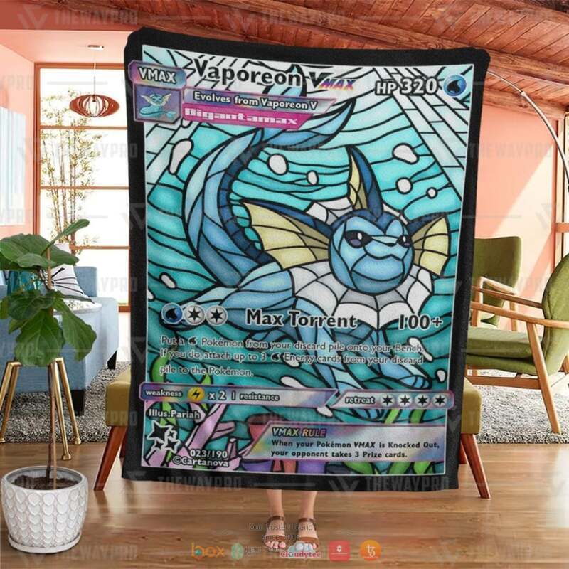 Pokemon Vaporeon Hybrid Vmax Stain Glass Blanket 2 Pokemon Vaporeon Hybrid Vmax Stain Glass Blanket 1