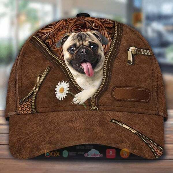Pug Holding Daisy Cap Hat