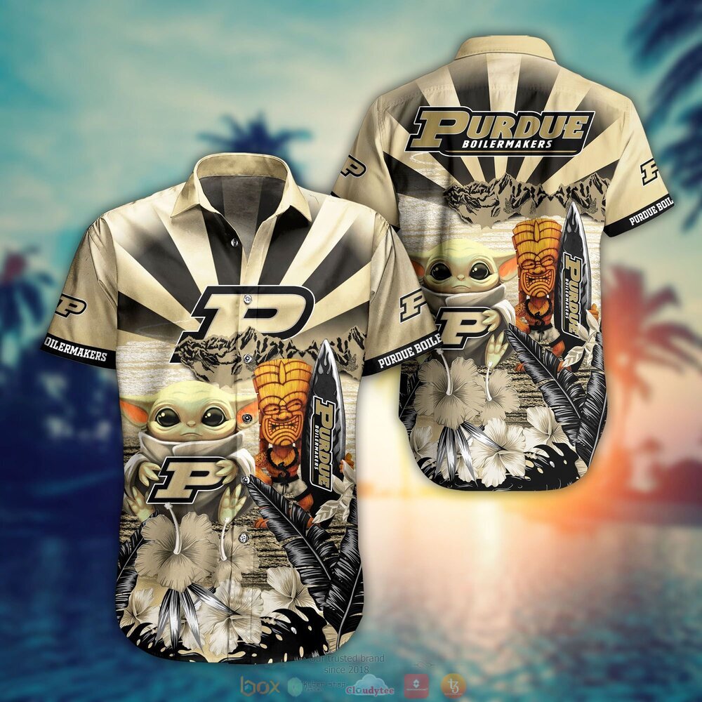 Purdue Boilermakers Baby Yoda NCAA Hawaiian Shirt, Shorts 1 Purdue Boilermakers NCAA Baby Yoda Hawaiian Shirt Shorts