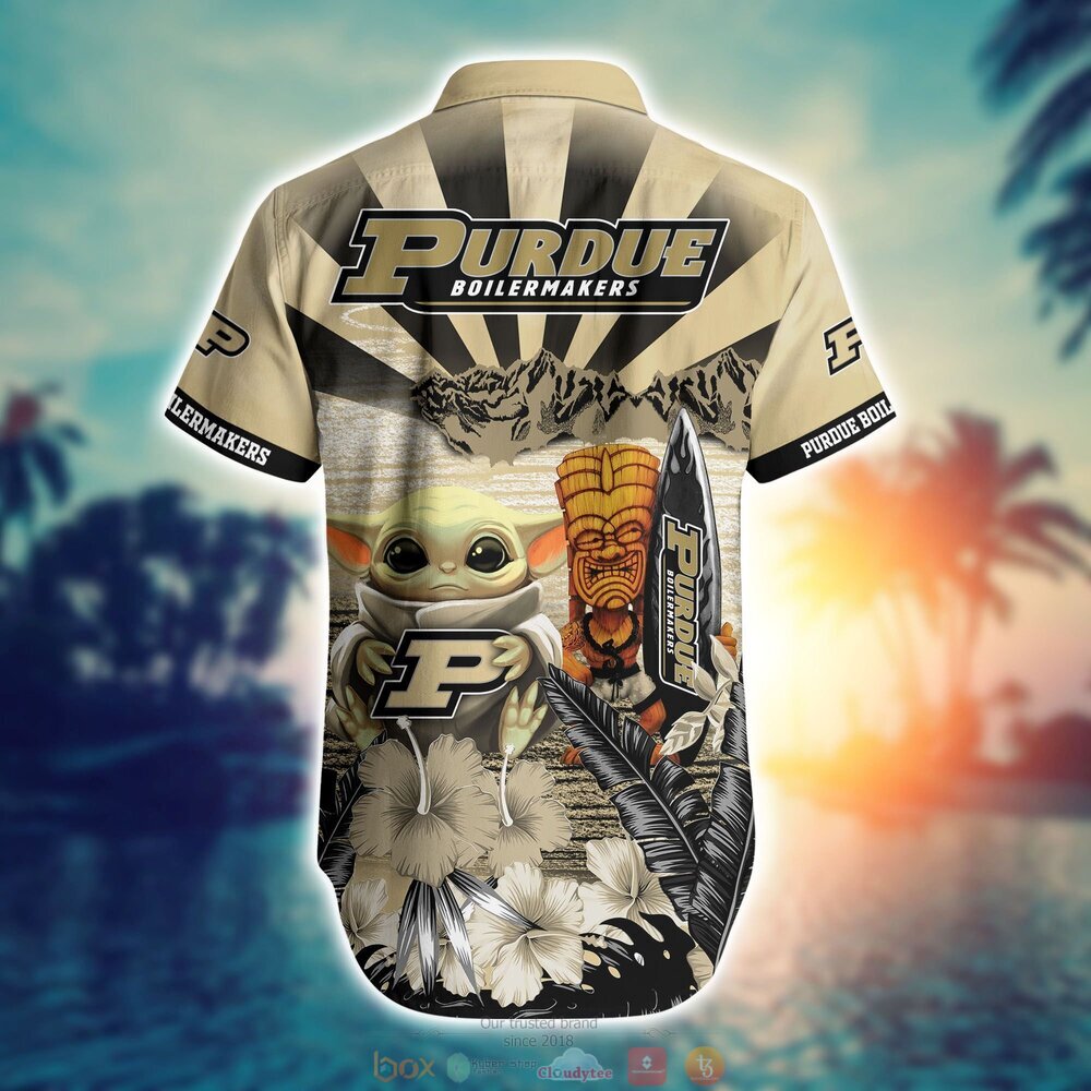 Purdue Boilermakers Baby Yoda NCAA Hawaiian Shirt, Shorts 3 Purdue Boilermakers NCAA Baby Yoda Hawaiian Shirt Shorts 1 2