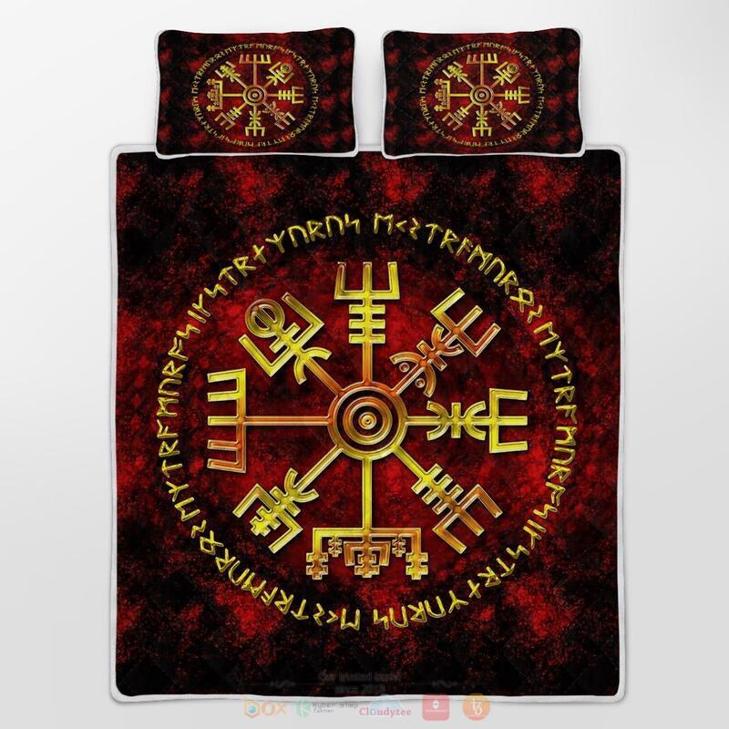 Viking Vegvisir And Rune Quilt Bedding Set 3 Viking Vegvisir And Rune Quilt Bedding Set 1 2