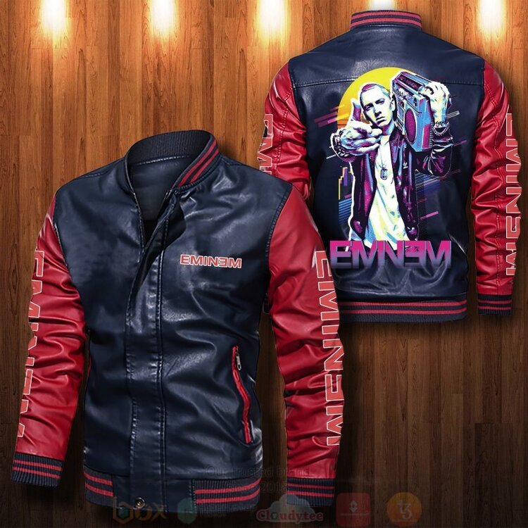BEST Rapper Eminem 2D Leather Bomber Jacket 4 Rapper Eminem Bomber Leather Jacket 1 2 3