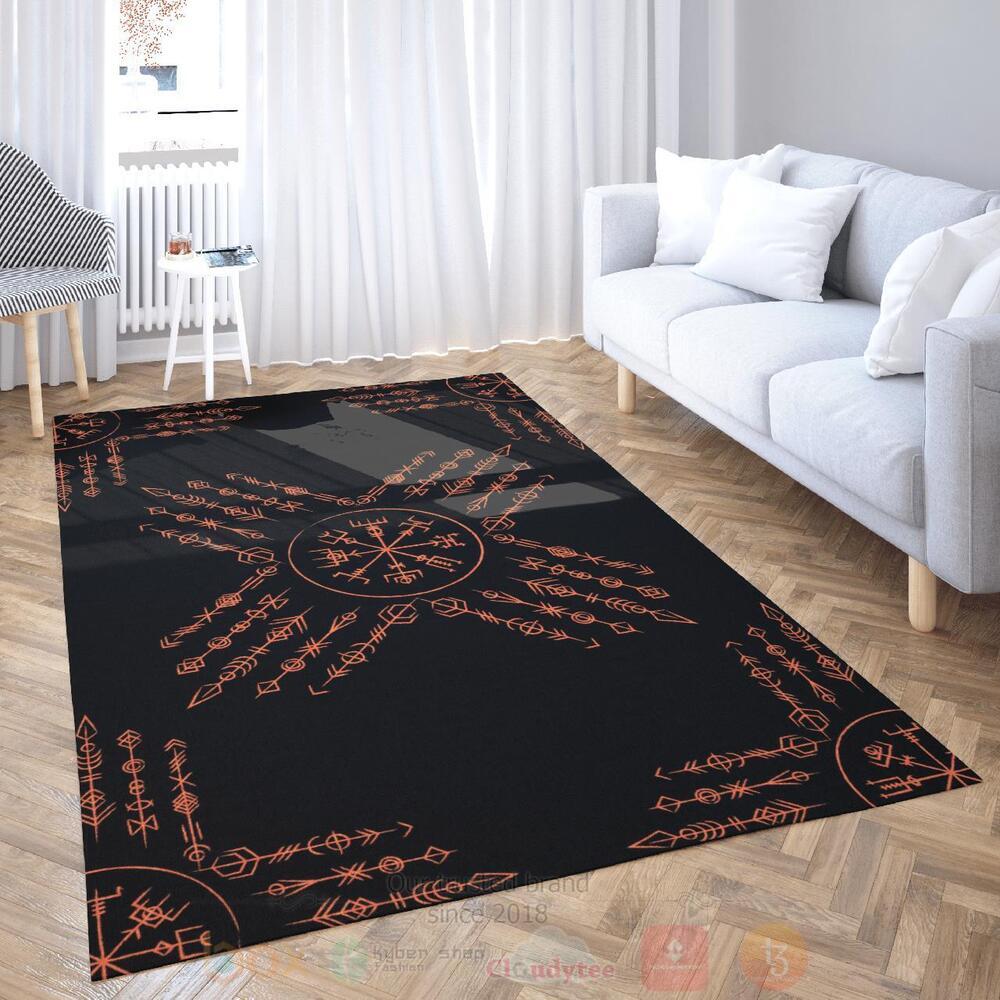 Raven Rune Vegvisir Ver1 Viking Area Rug 1