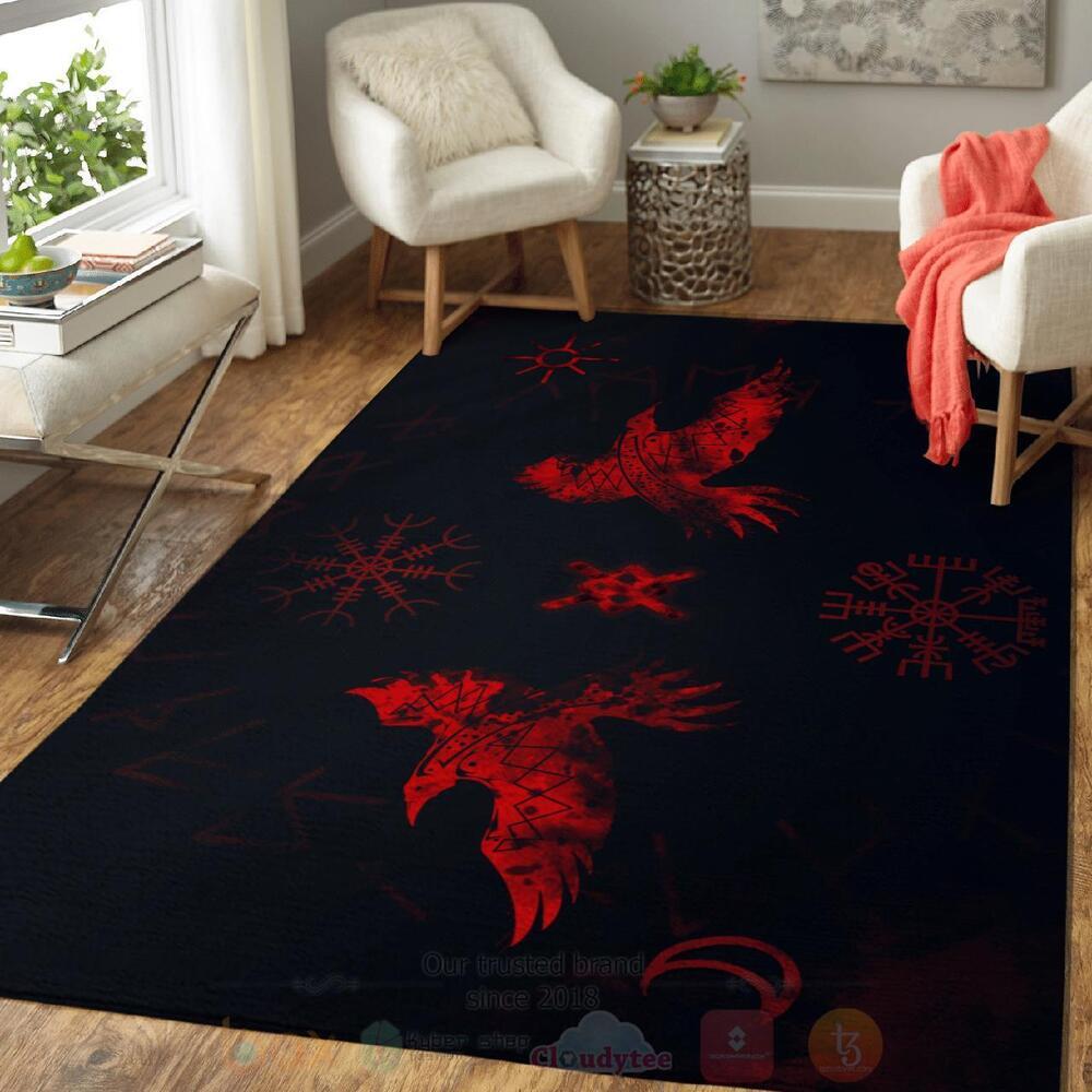 Raven Rune Vegvisir Ver2 Viking Area Rug