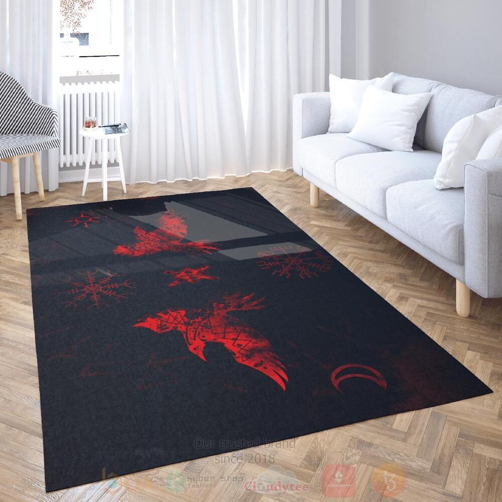 Raven Rune Vegvisir Ver2 Viking Area Rug 1