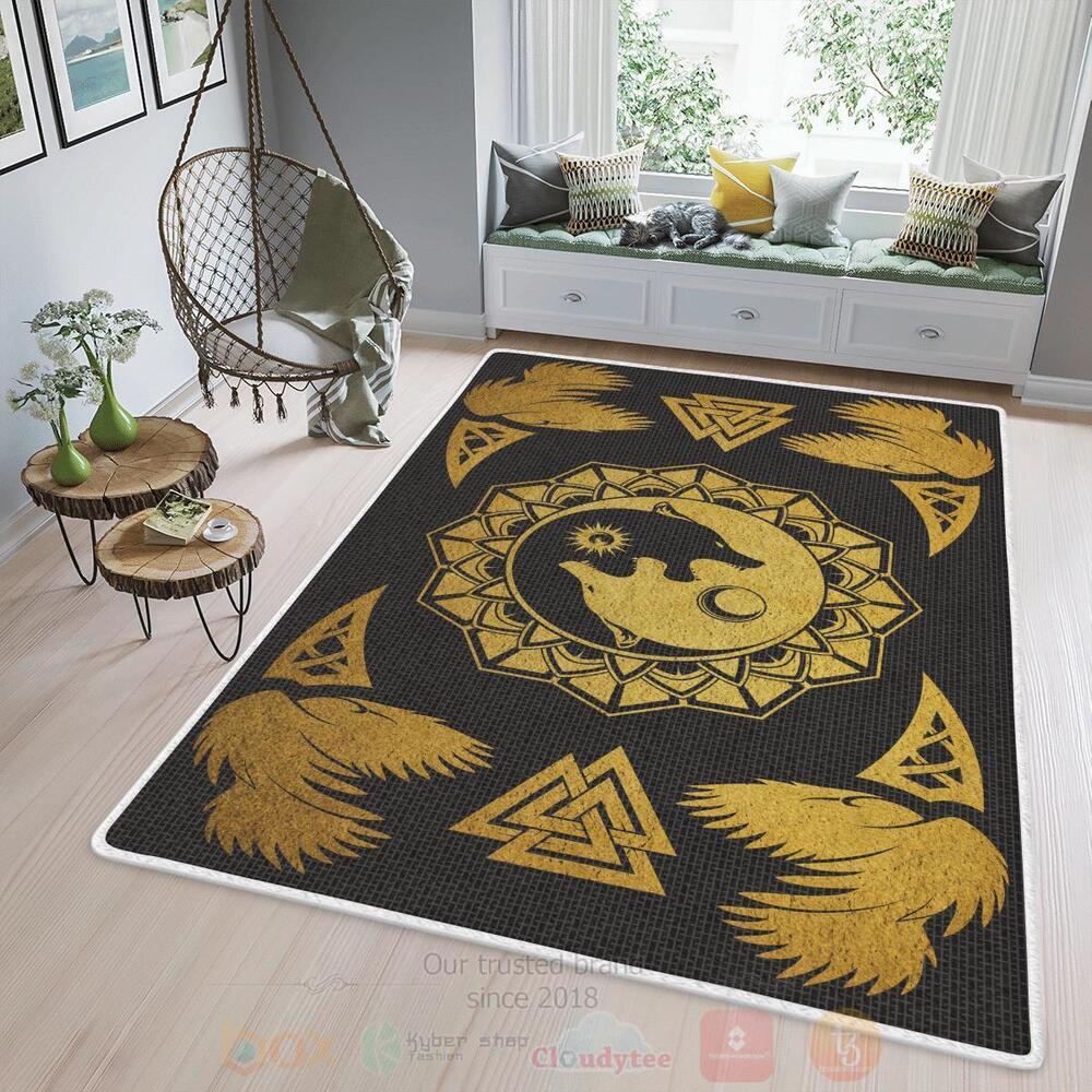 Raven And Ying Yan Wolf Viking Area Rug