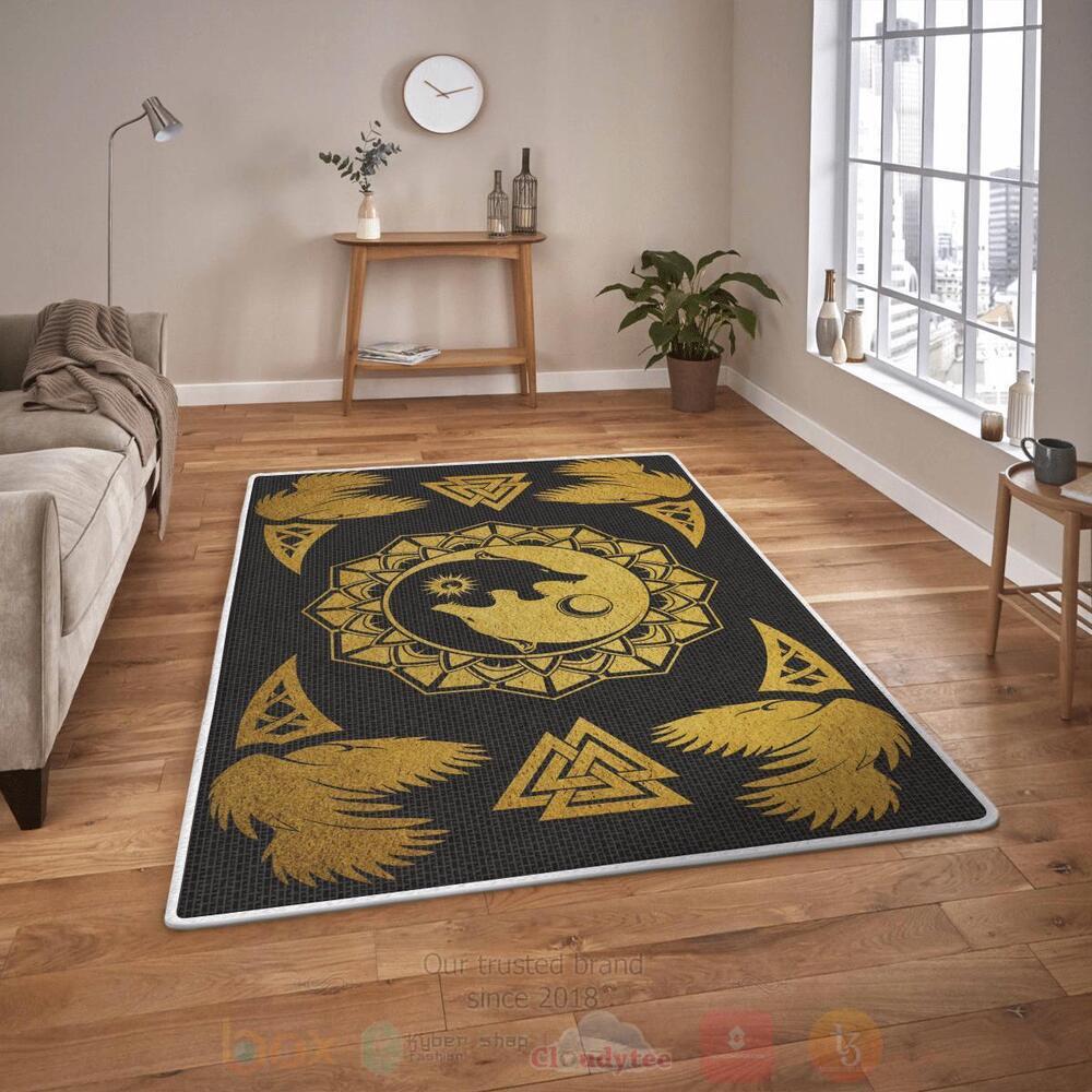 Raven And Ying Yan Wolf Viking Area Rug 1