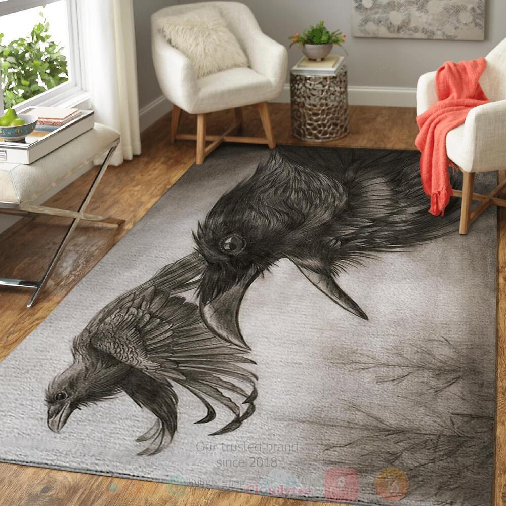 Raven Of Odin Huginn and Muninn Viking Area Rug