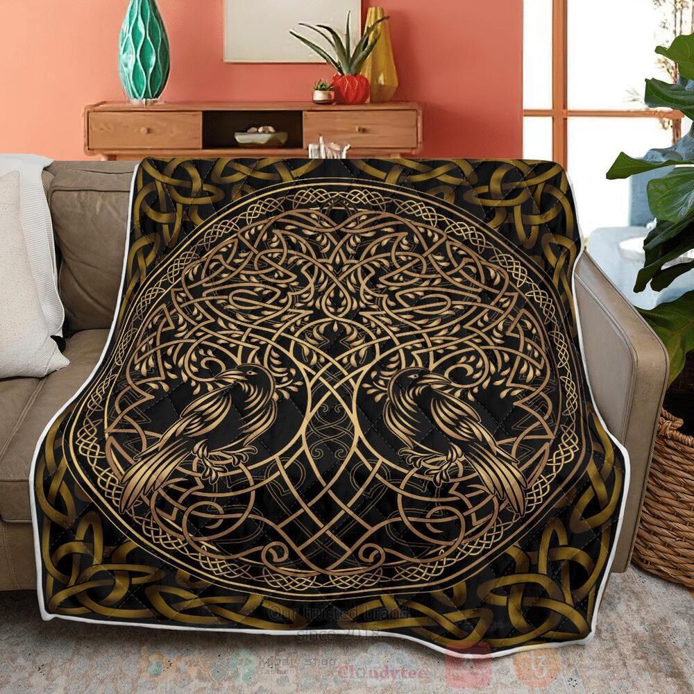 BEST Raven Viking And Tree Yggdrasil Quilted 11 Raven Viking And Tree Yggdrasil Quilt