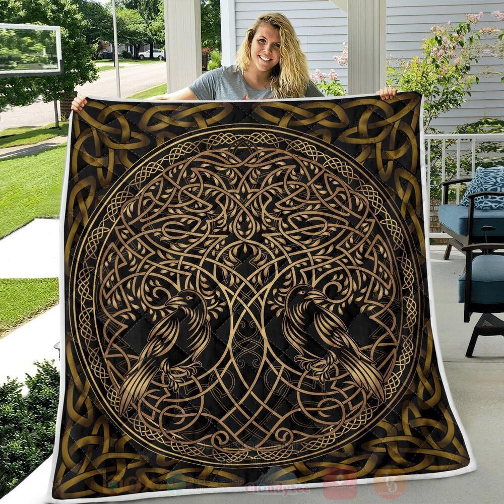 BEST Raven Viking And Tree Yggdrasil Quilted 2 Raven Viking And Tree Yggdrasil Quilt 1