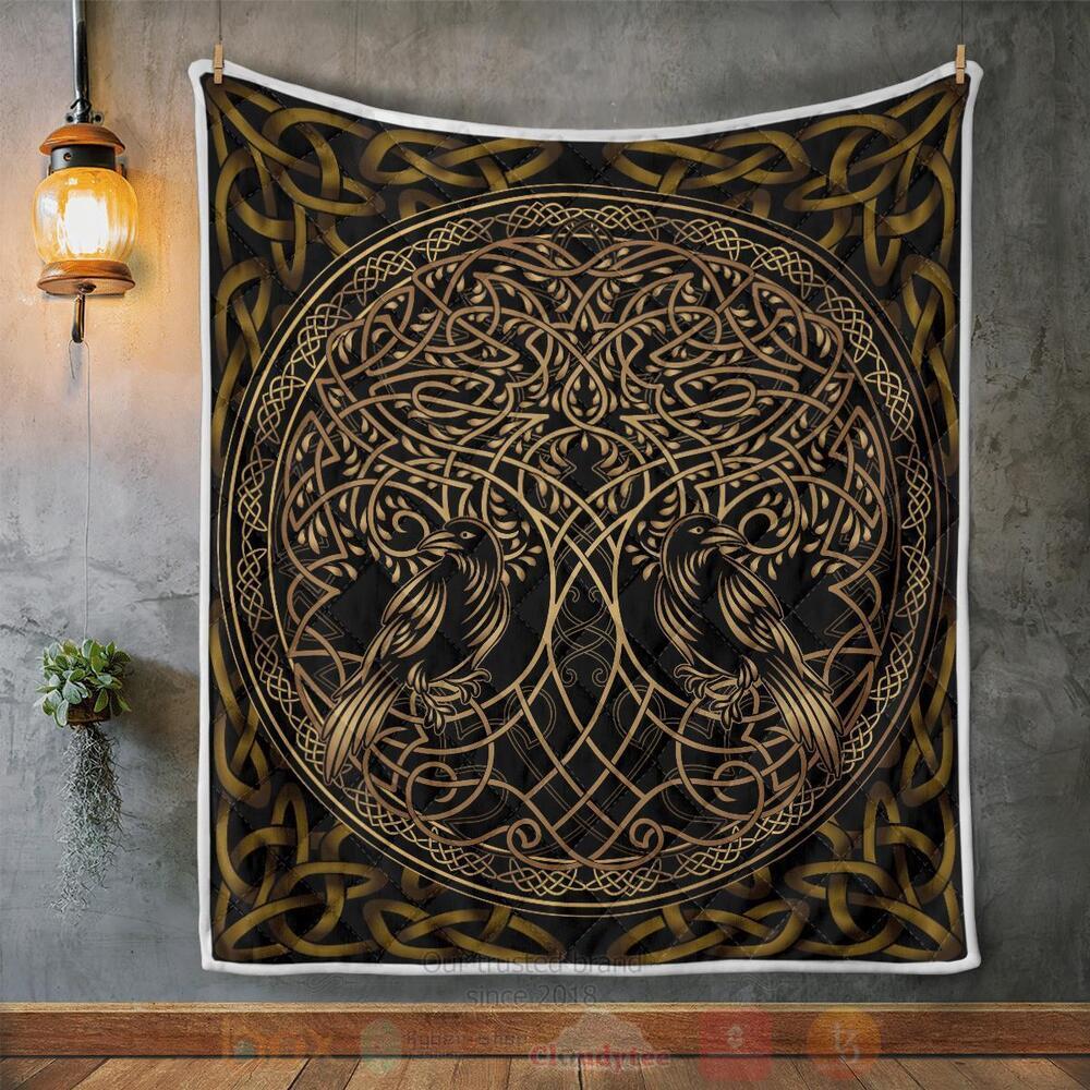 BEST Raven Viking And Tree Yggdrasil Quilted 3 Raven Viking And Tree Yggdrasil Quilt 1 2