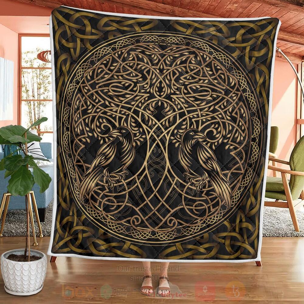 BEST Raven Viking And Tree Yggdrasil Quilted 4 Raven Viking And Tree Yggdrasil Quilt 1 2 3