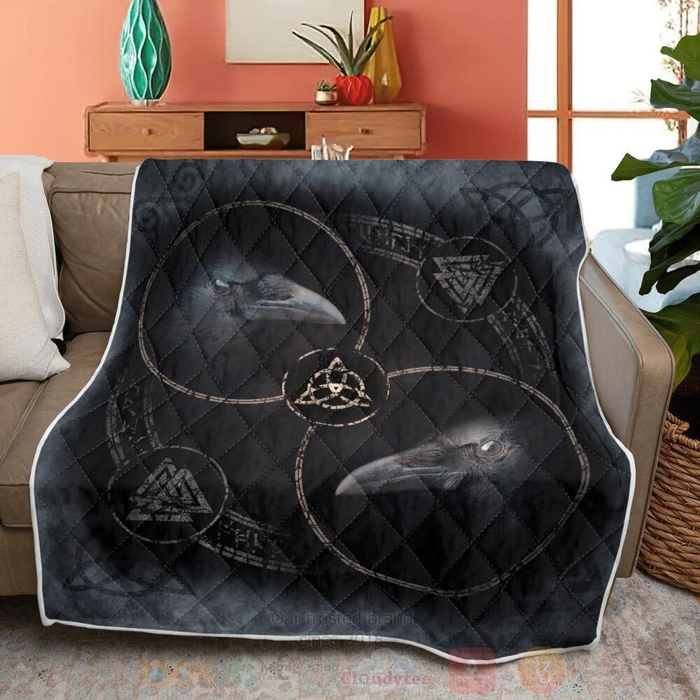 Raven With Symbol Black Viking Quilt