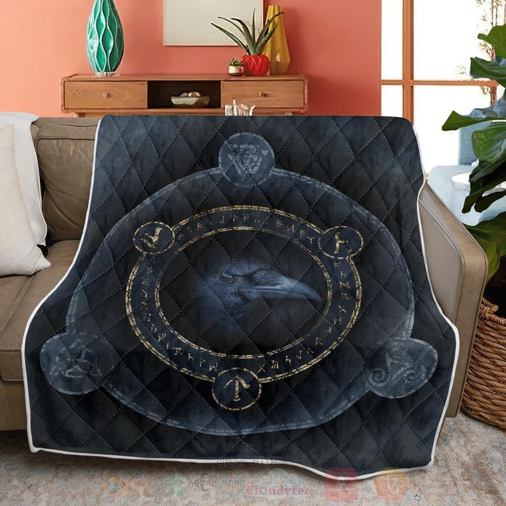 BEST Raven With Symbol Blue Viking Quilted 1 Raven With Symbol Blue Viking Quilt